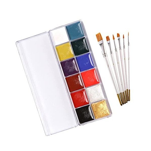 CkFyahp Huile Peinture Visage Pour Adultes Corps 12 Couleurs Palette Peinture Lavable Professionnelle avec 6pcs Brosses Kit p