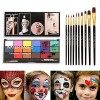 Peinture de Visage et Corps 18 Couleurs, JasCherry Palette de Maquillage Enfants a base deau, Non Toxique, avec 10 Pinceaux 