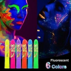 Peinture Corporelle, Peintures Visage, Set de maquillage lavable phosphorescent, crayons de couleur UV pour Halloween, Carnav
