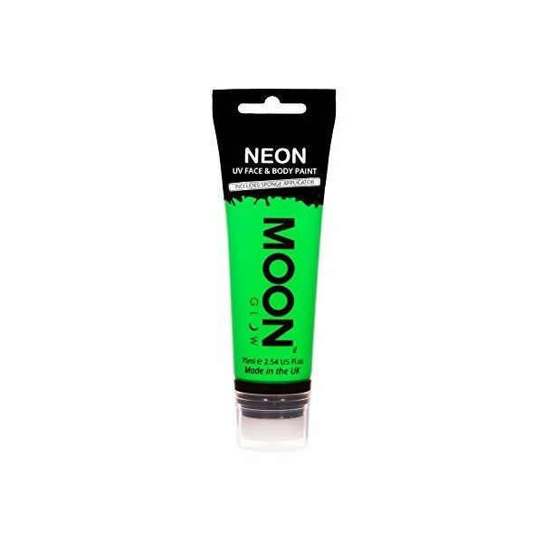 Moon Glow- Peinture UV pour le visage et le corps Supersize Neon - avec applicateur éponge, blanc, 75 ml lot de 1 