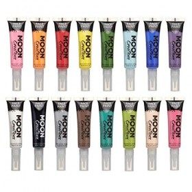 Peinture pour Le Visage et Le Corps avec Un Pinceau de Moon Creations - 15ml - Assortiment de 16 Couleurs