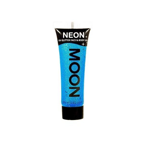 Moon Glow- Neon UV Glitter Face & Body Gel - Peinture pour le visage scintillante, Bleu, 12 ml 1 paquet 