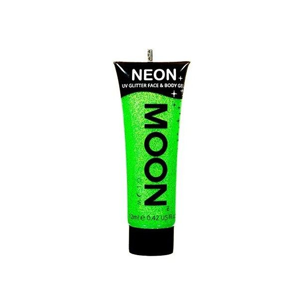 Moon Glow- Neon UV Glitter Face & Body Gel - Peinture pour le visage scintillante, Bleu, 12 ml 1 paquet 