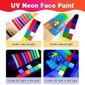 UV Glow Ensemble de Palette de Maquillage,Maquillage Coloré Fluo Néon Kit,Peinture pour le Corps Kit,Palette D’huile Professi