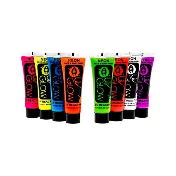 UV Glow Lot de 24 tubes de peinture fluorescente pour le visage et le corps 24 x 10 ml