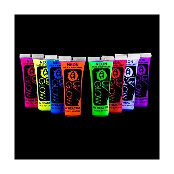 UV Glow Lot de 24 tubes de peinture fluorescente pour le visage et le corps 24 x 10 ml