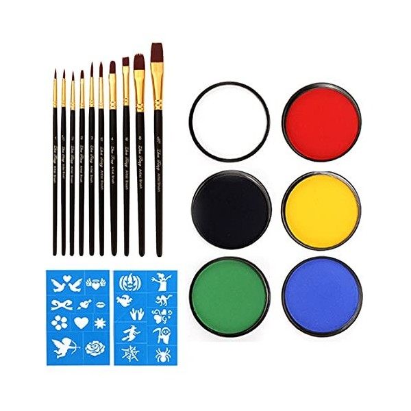 Joyeee Kit de Peinture pour le Visage et le Corps À base deau 6 Couleurs Fluorescente UV Lumineux Glow pour Enfant Carnaval 