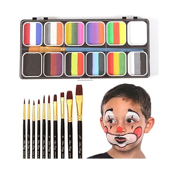 Joyeee Kit de Peinture pour le Visage et le Corps À base deau 6 Couleurs Fluorescente UV Lumineux Glow pour Enfant Carnaval 