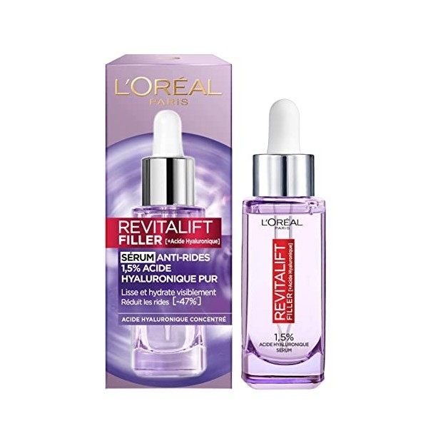 LOréal Paris - Sérum Anti-Rides - Hydratant, Lissant & Anti-Âge - À lAcide Hyaluronique Pur Concentré - Pour une Peau Repul C...