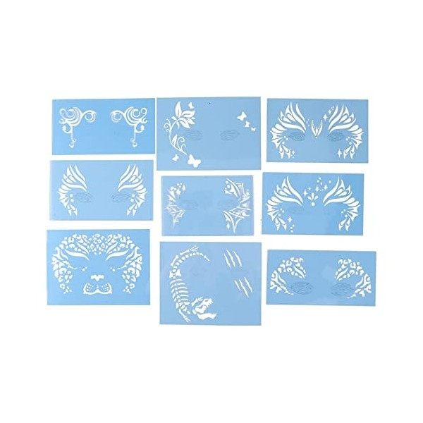 9pcs Kit de Pochoirs de Peinture de Visage Ensemble de Peinture de Corps Modèle de Peinture Lavable Outil de Beauté de Maquil