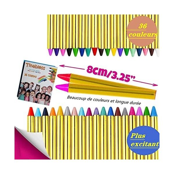 CAIHINIER 36 Couleurs Crayons Maquillage Artistique, Visage Peinture,Sûr, Non-Toxique, Lavable,Peinture Corporelle avec 2 Poc