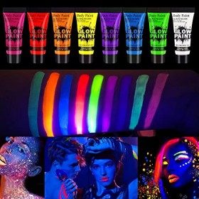 Peinture Corporelle 8 Couleurs, Peinture Fluorescente Pour Body Painting, Peinture Fluorescente UV Non Toxique Neon, Peinture