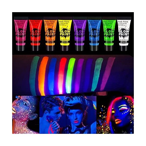 Peinture Corporelle 8 Couleurs, Peinture Fluorescente Pour Body Painting, Peinture Fluorescente UV Non Toxique Neon, Peinture