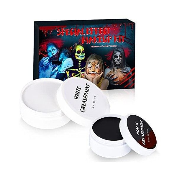 Ulikey Kit de Maquillage pour le Visage et le Corps, Maquillage Halloween Effets Spéciaux,Cire à Modeler Visage Noir et Blanc