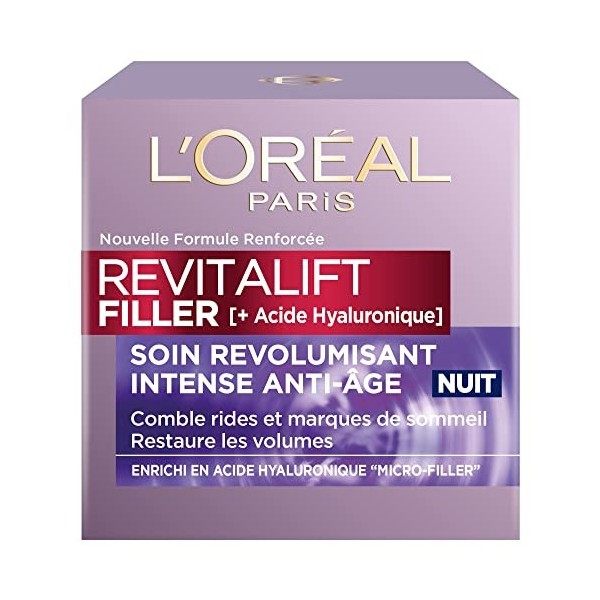 LOréal Paris - Soin Nuit Revolumisant Anti-Rides & Volume - Crème Hydratante & Anti-Âge - Concentré en Acide Hyaluronique - ...
