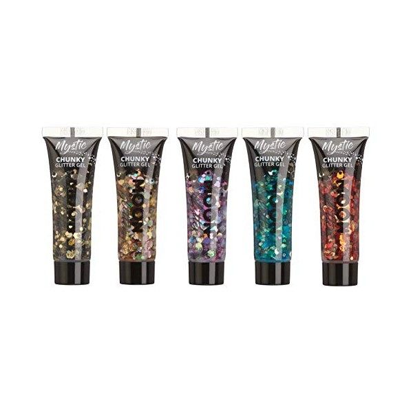 Gel brillant épais mystique par Moon Glitter - 12ml - Assortiment de 5 couleurs - Pailleté pour visage.