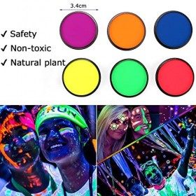 Joyeee Kit de Peinture pour le Visage et le Corps À base deau 6 Couleurs Fluorescente UV Lumineux Glow pour Enfant Carnaval 