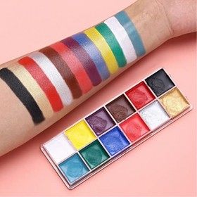 Palette Dhuile de Peinture pour le Visage et le Corps, Palette de Maquillage Professionnelle 12 Couleurs, Kit de Peinture Co
