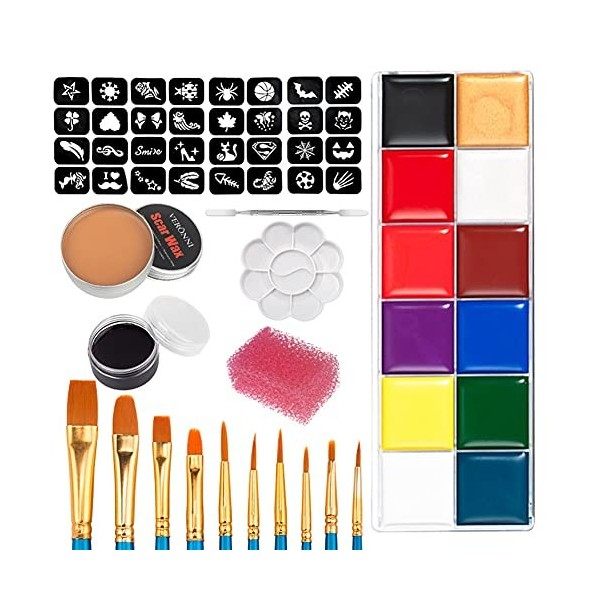 Kit de Peinture Visage Enfant, Palette de Maquillage Body Painting Maquillage pour Enfant, 12 Couleurs Peinture de Visage 32 