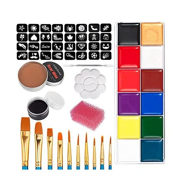 Kit de Peinture Visage Enfant, Palette de Maquillage Body Painting Maquillage pour Enfant, 12 Couleurs Peinture de Visage 32 