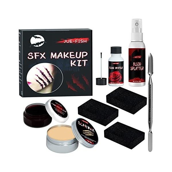 Sanmubo Kit de Maquillage Professionnel Halloween SFX | Outil de spatule de Gel de Faux Sang de Cire de Cicatrice de modelage