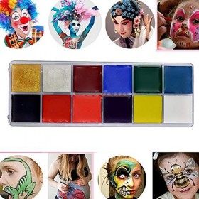 1set Body Halloween Peinture à lhuile Lavable 12 couleurs Visage Art Kit SécuriJeunes Facepainting Set Maquillage palette Ar
