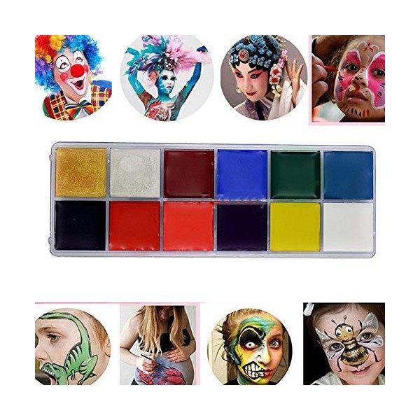 1set Body Halloween Peinture à lhuile Lavable 12 couleurs Visage Art Kit SécuriJeunes Facepainting Set Maquillage palette Ar