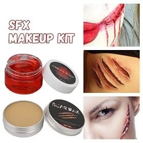 Kit de Cire de Cicatrice, Kit de Maquillage pour le Visage DHalloween de Style Cosplay Dhorreur Bricolage Comprenant 1 X Ci