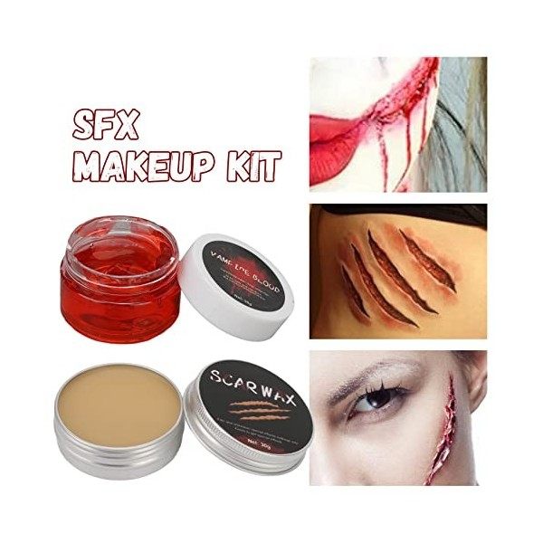 Kit de Cire de Cicatrice, Kit de Maquillage pour le Visage DHalloween de Style Cosplay Dhorreur Bricolage Comprenant 1 X Ci