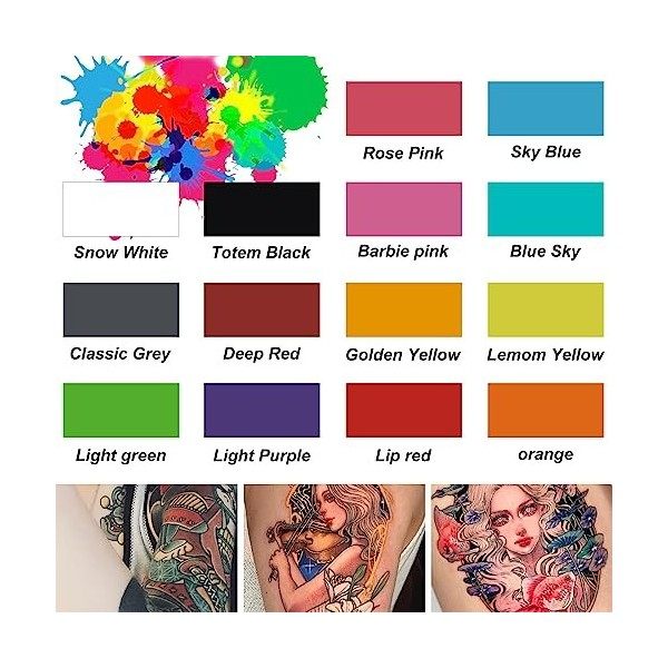 Encre tatouage, Encre tatouage professionnel, SNDE Kit dencre de tatouage 14 Bold Colors Pigment 1 oz 30 ml pour des résul