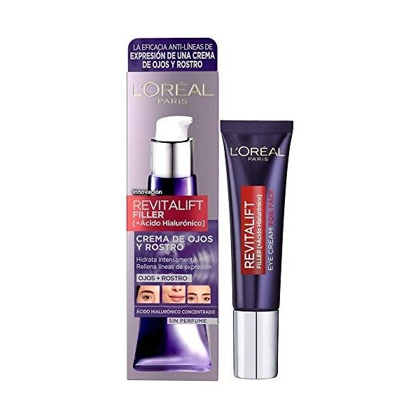 LOréal Paris Crema Antiedad de Ojos y Rostro Revilafit Filler, Con Ácido Hialurónico, Rellena Arrugas e Hidrata Intensamente ...