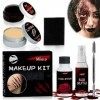 Maquillage Halloween Effets Spéciaux, Kit Maquillage Halloween, Kit de Cire de Cicatrice, Faux Sang Éponge à Pointillés, Spat