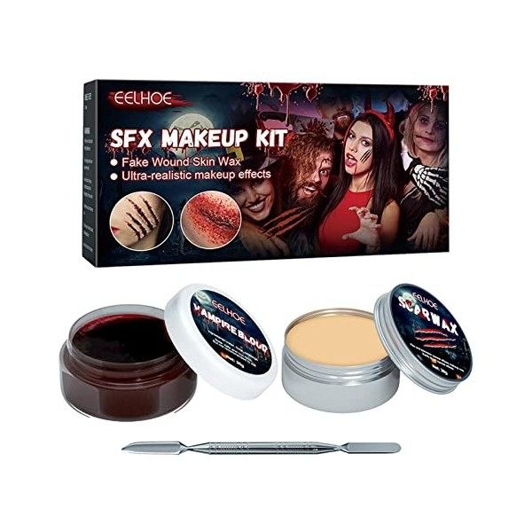 Kit de cire de cicatrice, faux gel de sang faisant une cicatrice artificielle, peinture de visage de joker, kit de maquillage