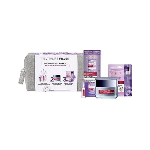 LOréal Paris - Revitalift Filler - Coffret Routine Anti-Âge Revolumisante - À lAcide Hyaluronique Pur - Cure Ampoules 7 Jou C...