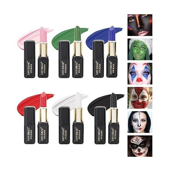 Gireatick 6 Couleurs Bâton de Peinture Pour Le Visage, Noir Vert Bleu Rouge Blanc Rose Maquillage du Visage, Haute Pigmentati