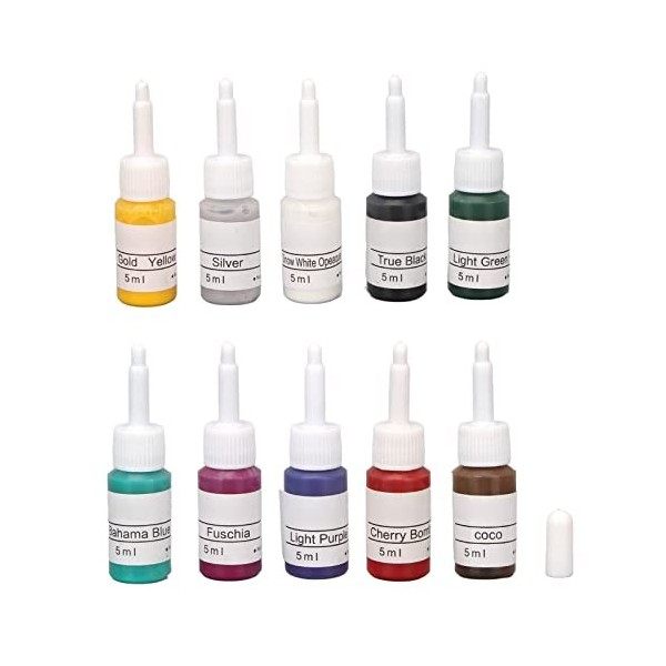 10 Pièces 5 Ml Ensemble Dencre de Tatouage Noir Vert foncé Marron Blanc Rouge Violet Vert Clair Gris Bleu Orange Pigments de