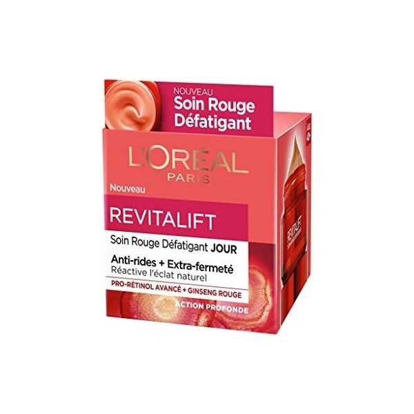 LOréal Paris - Revitalift - Soin Rouge Défatigant & Énergisant - Anti-Rides & Extra-Fermeté - Enrichi au Pro-Rétinol et au G ...