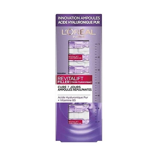 L’Oréal Paris - Revitalift Filler - 7 Ampoules Anti-Rides Repulpantes à lAcide Hyaluronique Pur - Cure Anti-Âge 7 Jours - Hy