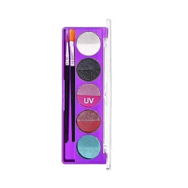 Palette de maquillage UV - Peinture pour le visage au néon scintillant délicat 5 couleurs,Poudre de maquillage haute brillanc