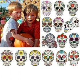 10 Pcs Halloween Tatouage Tatouage Autocollant Halloween Skull Tattoo Sticker for Women Men Garçons Garçons Filles Pour Hallo