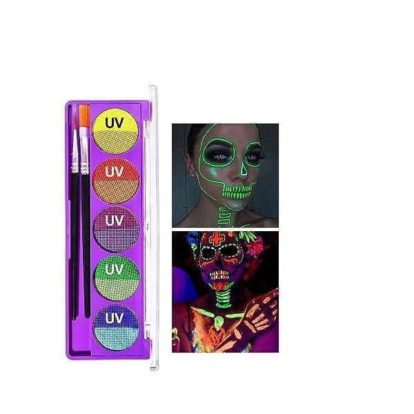 Ensemble de peinture de visage UV Night Matte & Glitter Palette néon Fluorescent body painting 10 couleurs vives enfants adul