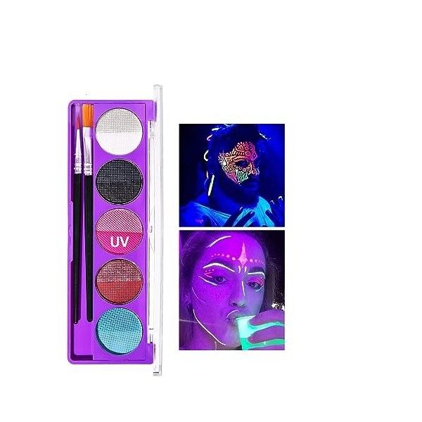 Ensemble de peinture de visage UV Night Matte & Glitter Palette néon Fluorescent body painting 10 couleurs vives enfants adul