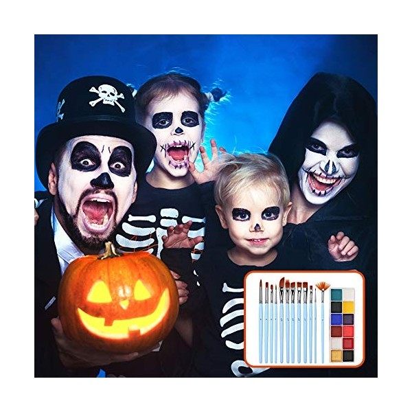 Kit de Peinture à lhuile Pinceau 12 Couleurs Halloween Palette 12 Pièces Maquillage Drame Peinture de Visage