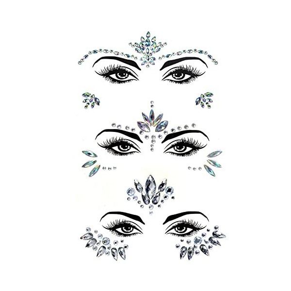 luoshaPUCY Autocollant de visage, 3 Feuilles Gemmes de Visage Femmes Tatouage Temporaire Strass Visage pour Maquillage Festiv