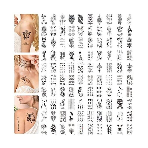 40 Feuilles Tatouage Ephemere Femme, Faux Tatouage Imperméables, Tatouages Temporaires Autocollants, Tattoo Temporaire pour E
