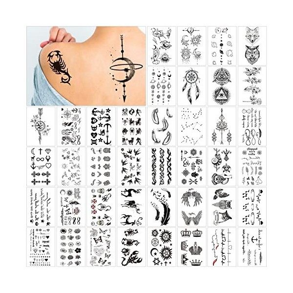 40 Feuilles Tatouage Ephemere Femme, Faux Tatouage Imperméables, Tatouages Temporaires Autocollants, Tattoo Temporaire pour E