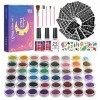 Solong coffret tatouage enfant fille - Kit de tatouage à paillettes- 48 couleurs de paillettes, 318 pochoirs, Maquillage corp