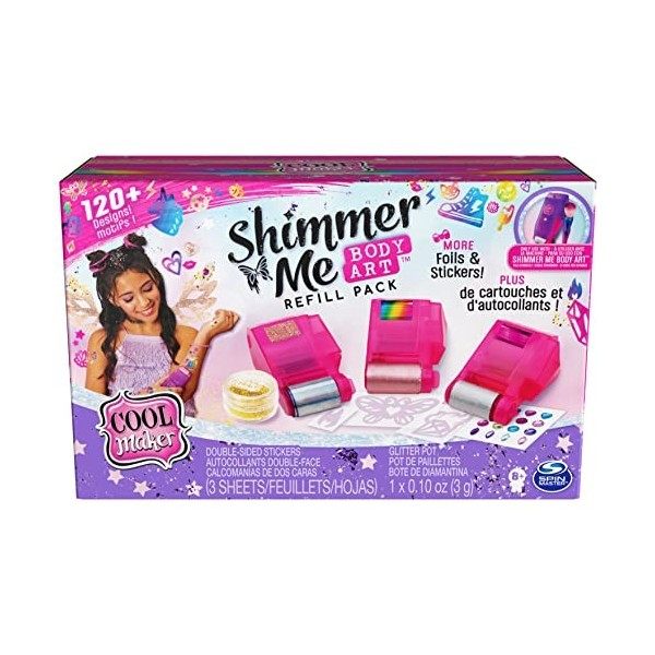 COOL MAKER - SHIMMER ME BODY ART - Coffret Tatouages Éphémères Personnalisables Avec 180 Motifs, Cartouches de Couleur Pincea