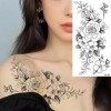 Neoreser Temporaire Tatouages 10 Feuilles, Tatouage Autocollants, Fleurs Noires Tatouage Ephemere Faux Tatouages pour Adultes