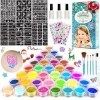 Kit Tatouage Paillettes Enfant Filles, 36 Couleurs Tatouage Éphémère mit 182 Pochoirs 215 Strass - Non-toxique Kit Maquillage